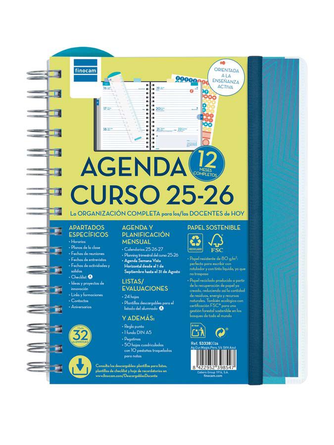 Agenda Finocam docent Magistral personalitzable 1/4 setm/vista cas 2025-26 blau