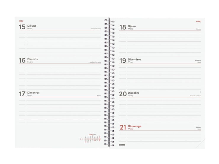Agenda Finocam Year Semana Vista Horizontal 2027 Catal&aacute;n Rojo