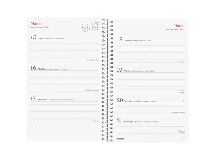 Agenda Finocam Design Collection Setmana Vista Horitzontal 2027 Castell&agrave; Flora