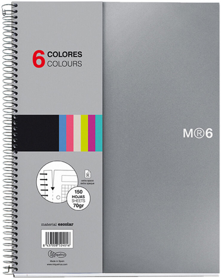 Notebook 6 Miquelrius A4 150 fulls 5x5 plata