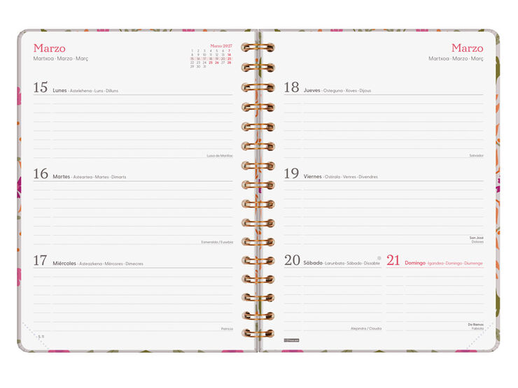 Agenda Finocam You Semana Vista Horizontal 2027 Castellano Hojas