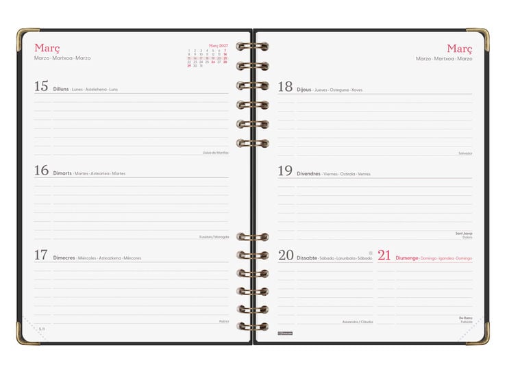 Agenda Finocam Alma Semana Vista Horizontal 2027 Catal&aacute;n Negro