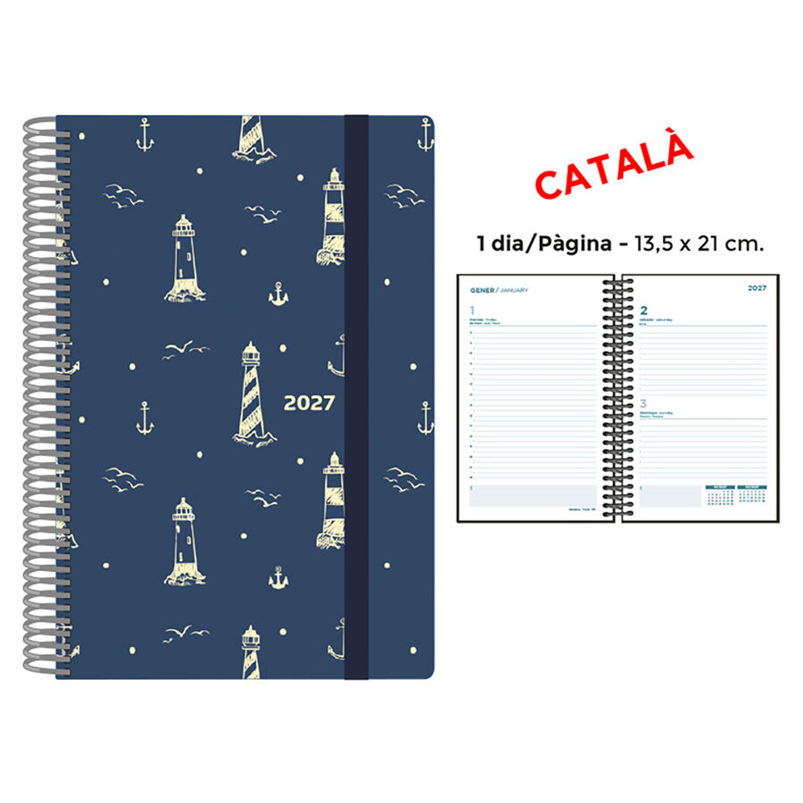 Agenda Espiral Finocam 13,5x21 cm Catal&aacute;n D&iacute;a P&aacute;gina 2027 Faro
