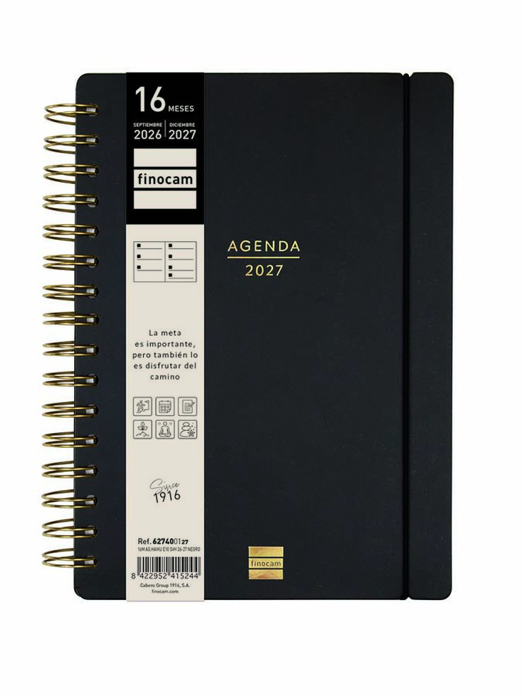 Agenda Finocam 16M Haiku E10 Sem/Vista Castellano 2026-27 Negro