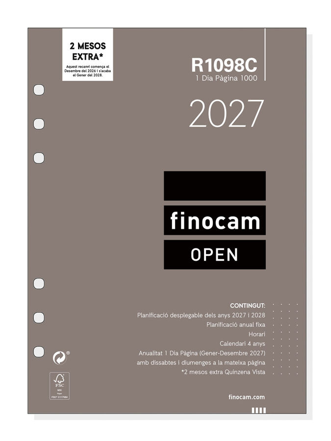 Recambio Finocam Open 1000 155x213 D&iacute;a P&aacute;gina Catal&aacute;n Cart&oacute;n Rojo 2027