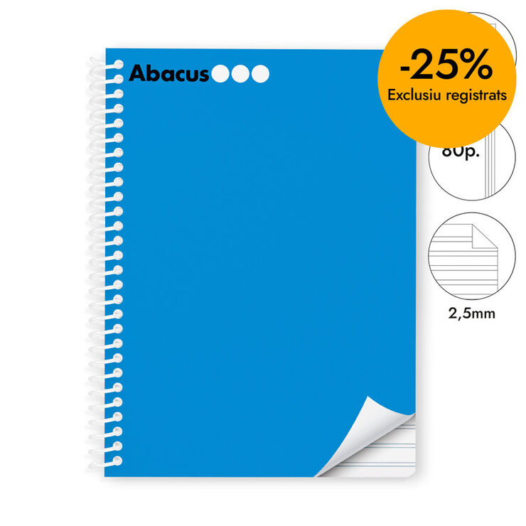 Llibreta espiral Abacus A5 80 fulls pauta 2,5mm blau