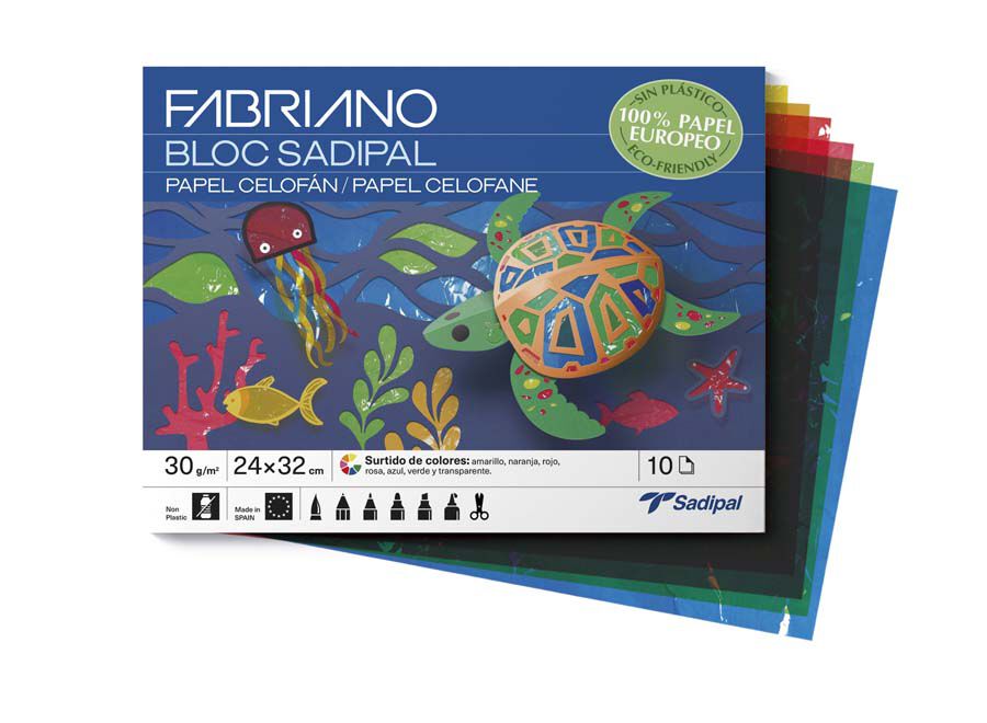 Bloque de Papel celof&aacute;n Sadipal 24x32cm colores surtidos 10 hojas