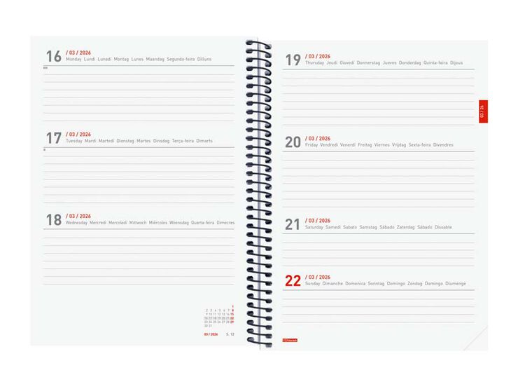 Agenda Finocam espiral 18 mesos E10 setm/vista mult 2025-26 negre