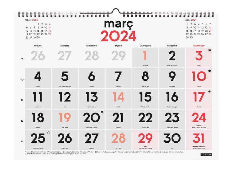 Calendario pared Finocam Números Grandes L 2024 cat