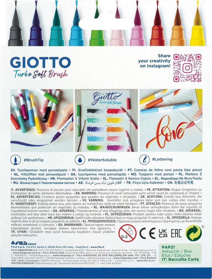 Rotuladores de colores Giotto Turbo Soft Brush 10 colores