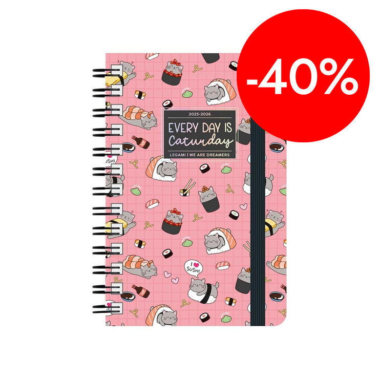 Agenda Legami 16 meses espiral sem/vista multiling&uuml;e 2025-26 Sushi Cat