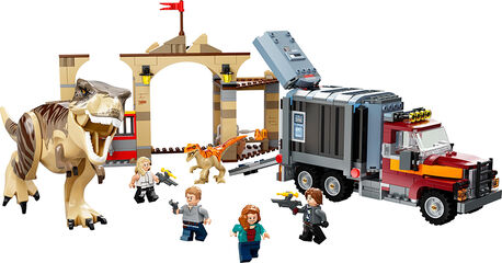 LEGO® Jurassic World Fuga dels dinosaures T. rex i atrocirraptor. Set de construcció gran amb camió 76948