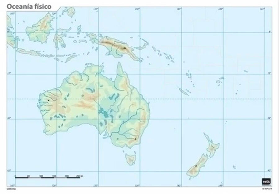Mapa mudo f&iacute;sico Ocean&iacute;a (Color) - Pack 50 uds