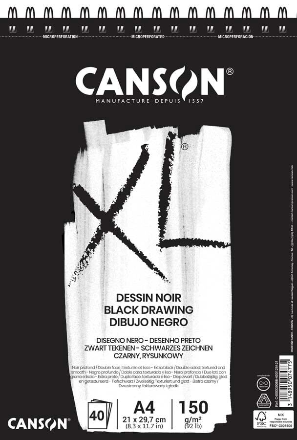 Bloc paper negre Canson XL A4 150g 40 fulls