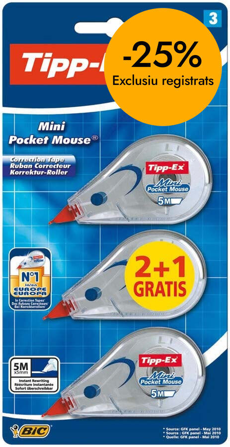 Cinta correctora Tipp-Ex Mini Pocket Mouse 2+1u