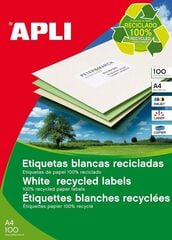 Apli 12066 - Etiquetas blancas permanentes recicladas 105,0 x 42,4 mm 100 hojas. Etiquetas blancas cantos rectos tama&ntilde;o 105,0 x 42,4 mm con adhesivo