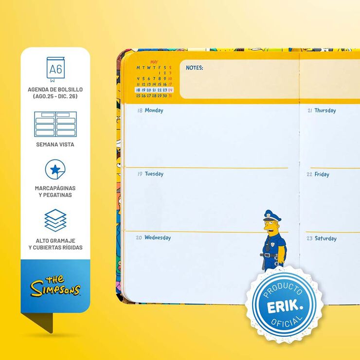 Agenda Erik 17 meses Pocket sem/vista inglés 2025-26 Simpsons