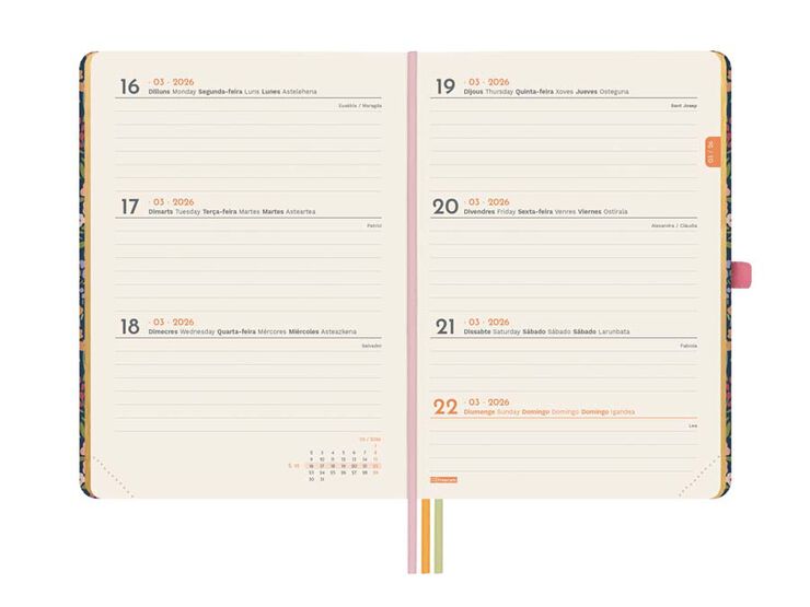 Agenda Finocam Design M4 sem/vista horizontal cat 2026 Flora