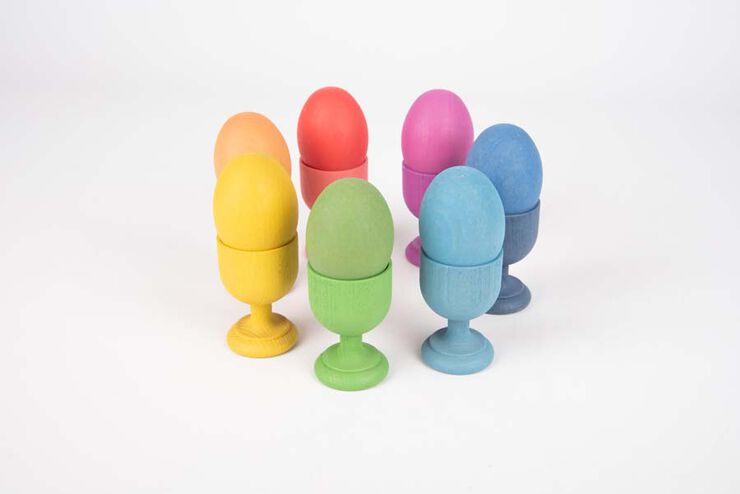 Huevos de madera de colores 7 unidades