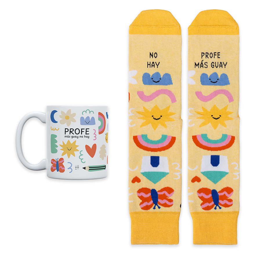 Kit Taza + Calcetines UO ''Profe m&aacute;s guay no hay'' talla 36-41