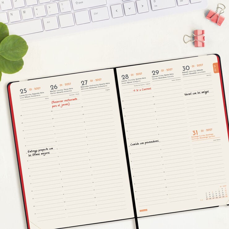 Agenda Finocam Flex Llisa Semana Vista Vertical 2027 Castellano Rojo