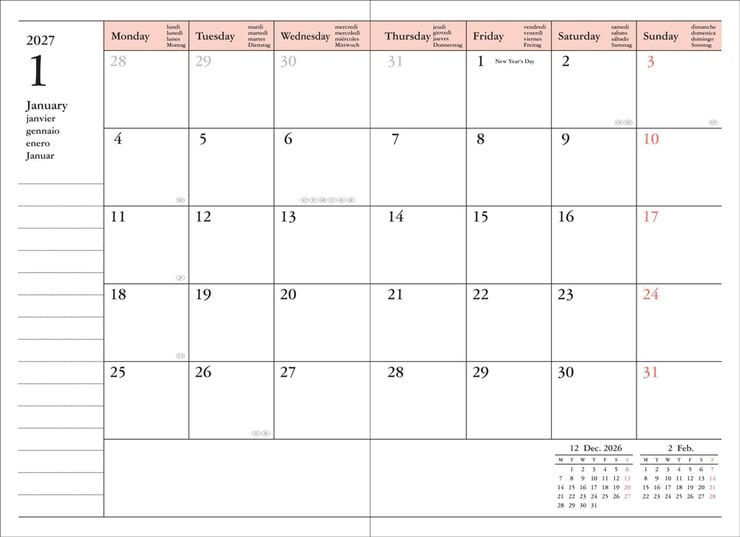 Agenda Mark's 18 Mesos A6 Setmana/Vista Multiling&uuml;e 2026-2027 Story Lila