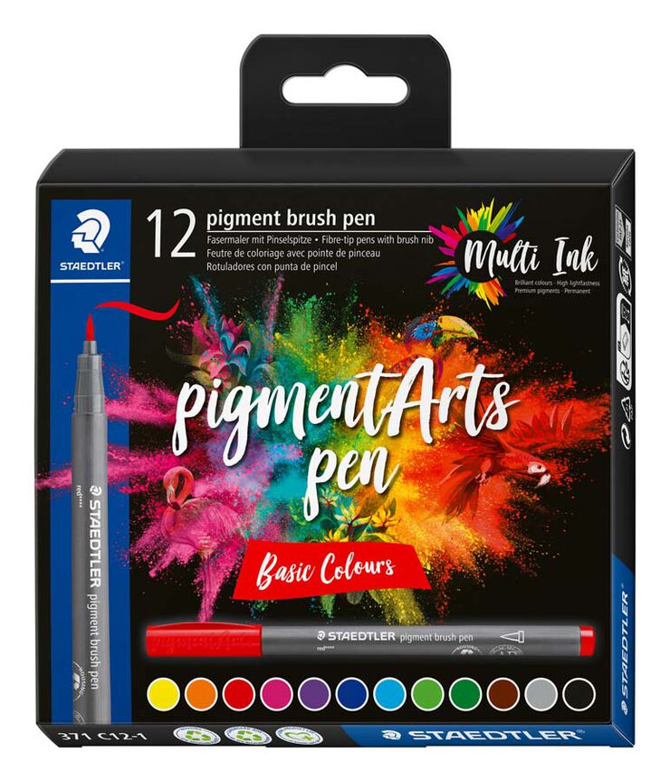 Rotuladores pincel Staedtler Pigment Arts b&aacute;sicos 12 colores