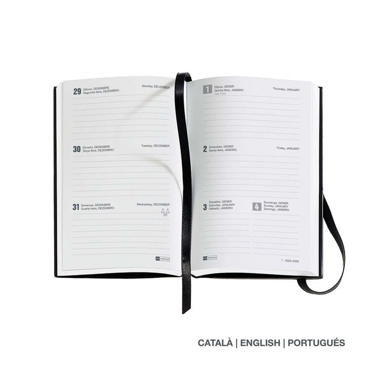 Agenda Miquelrius Passport 9x14 setm/vista català 2026 Luxor negre