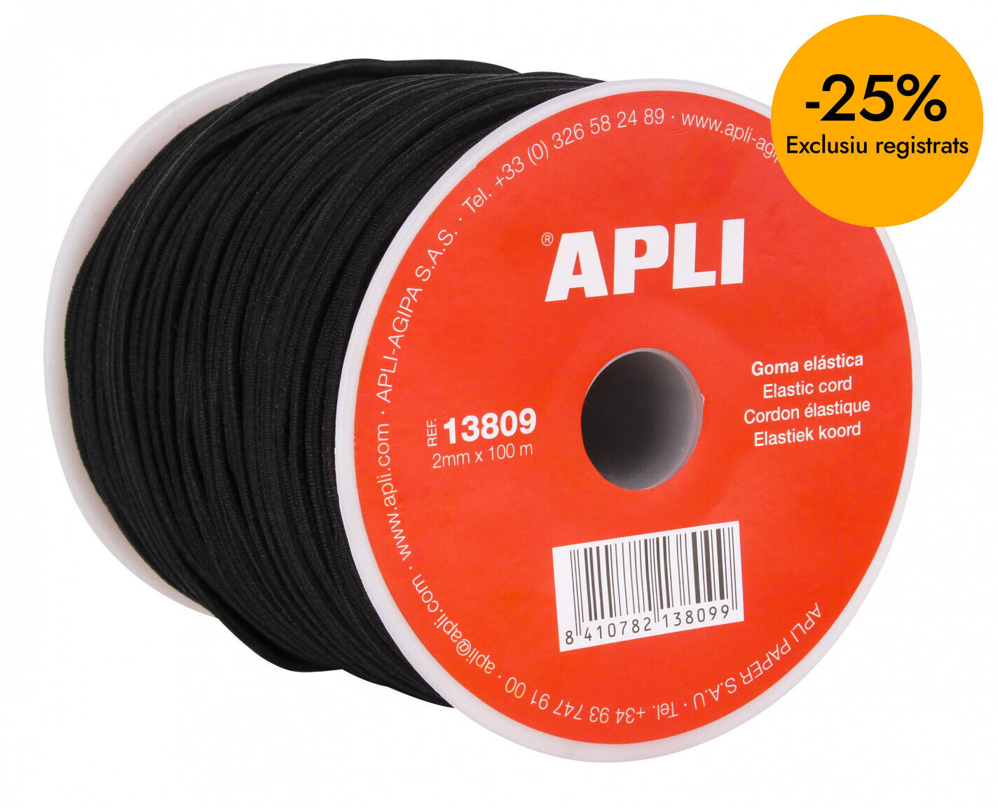 Goma el&agrave;stica Apli 2mmx100m negre