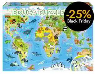 Puzle 150 peces Mapamundi animals amb làmina