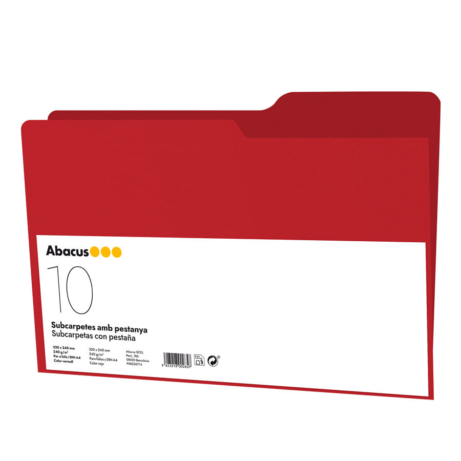 Subcarpeta Abacus A4 con pesta&ntilde;a 240g rojo 10u