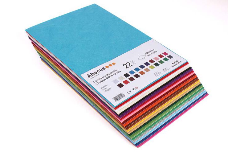 L&aacute;minas de Fieltro adhesivo 20x30cm 22 colores