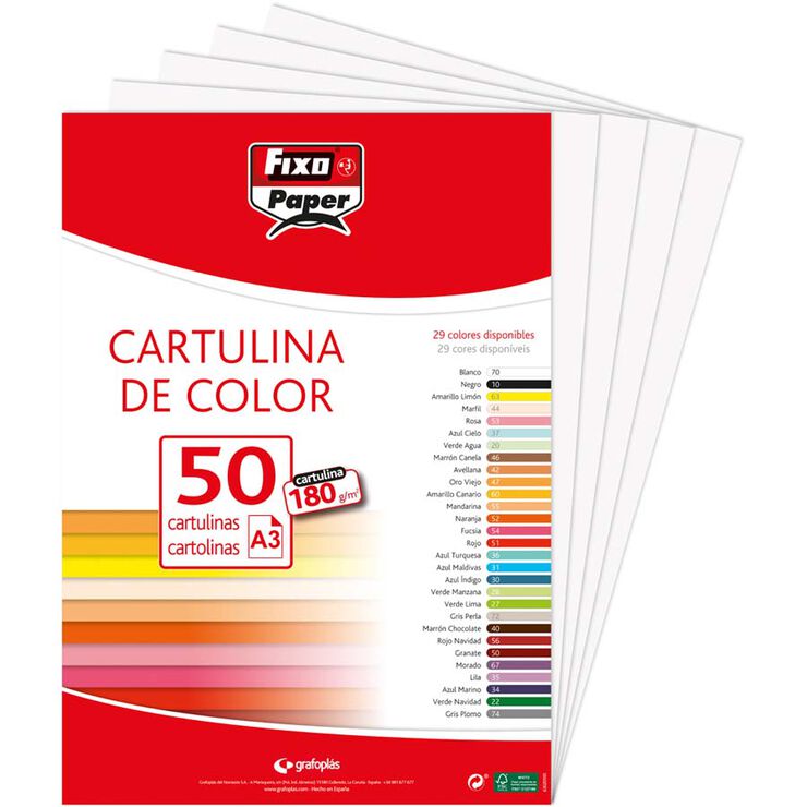 Cartulina Fixo A3 180g Blanco 50H