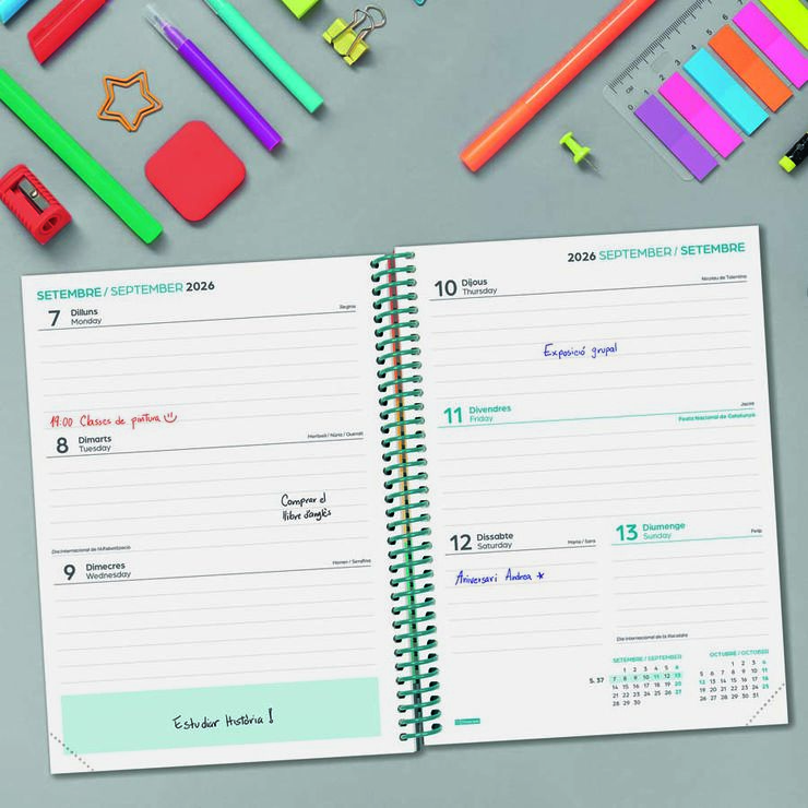 Agenda Escolar Finocam Diva 1/4 Sem/Vista Catal&aacute;n 2026-27 Colors