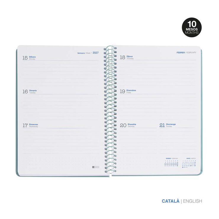 Agenda Escolar Miquel Rius Espiral Plus set/vista catal&agrave; 2026-2027 Basic verd