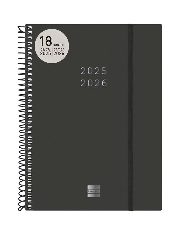 Agenda Finocam espiral 18 mesos E10 setm/vista mult 2025-26 negre