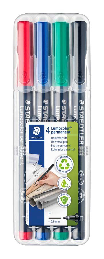 Rotuladores permanentes Staedtler Lumocolor punta F 4 colores