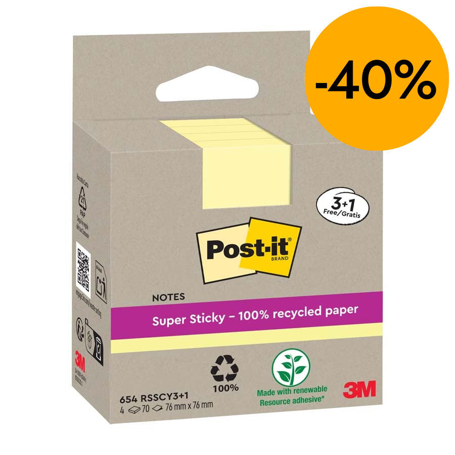 Bloc Post-it reciclado 76x76mm 3+1u