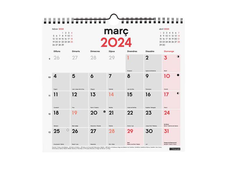 Calendari paret Finocam Escriure M 2024 cat