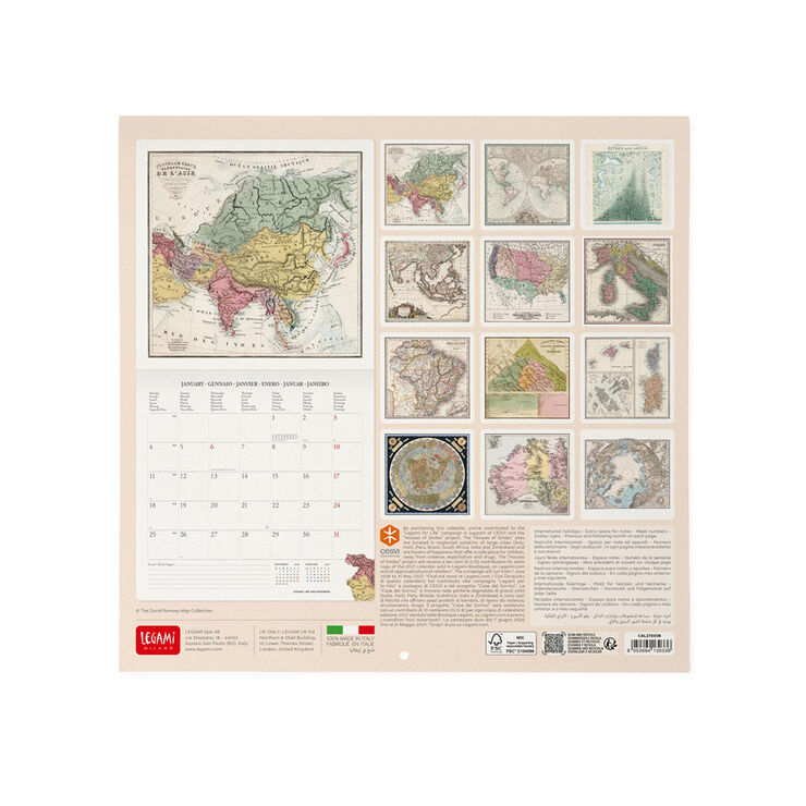 Calendario Legami 30x29 Pared Vintage Multiling&uuml;e 2027