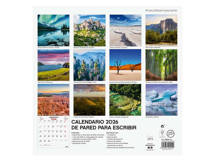 Calendari paret Finocam 30x30 2026 Natural castellà