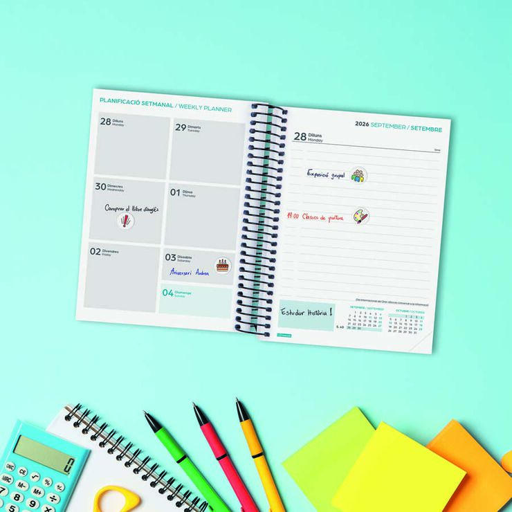 Agenda Escolar Finocam Secundaria 1/8 D&iacute;a/P&aacute;gina Catal&aacute;n 2026-27 Negro