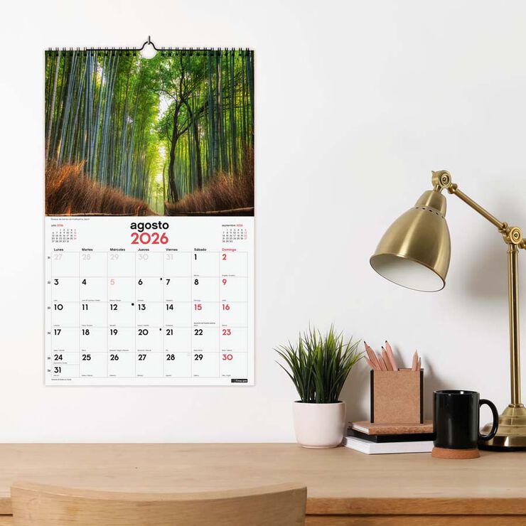 Calendario pared Finocam espiral 25x40 2026 Natural castellano