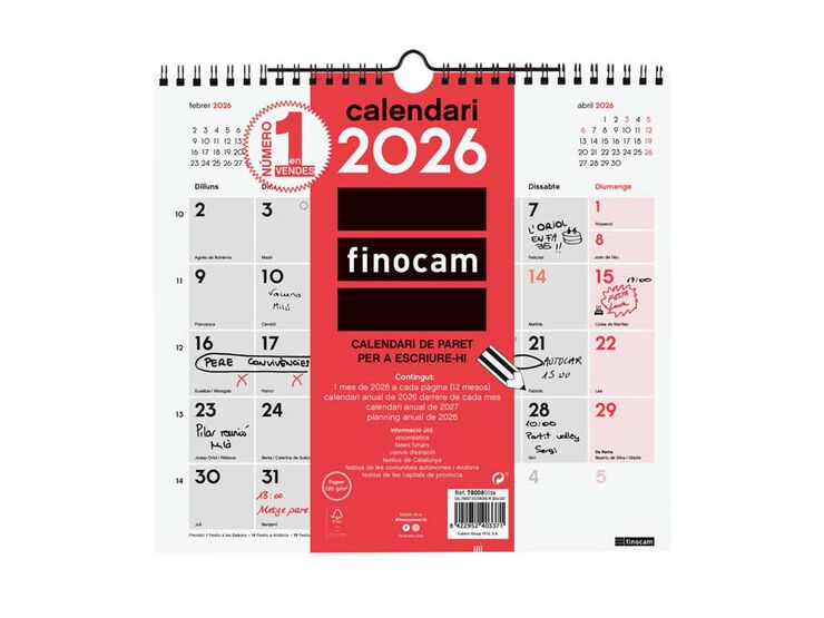Calendari paret Finocam Escriure M 2026 catal&agrave;