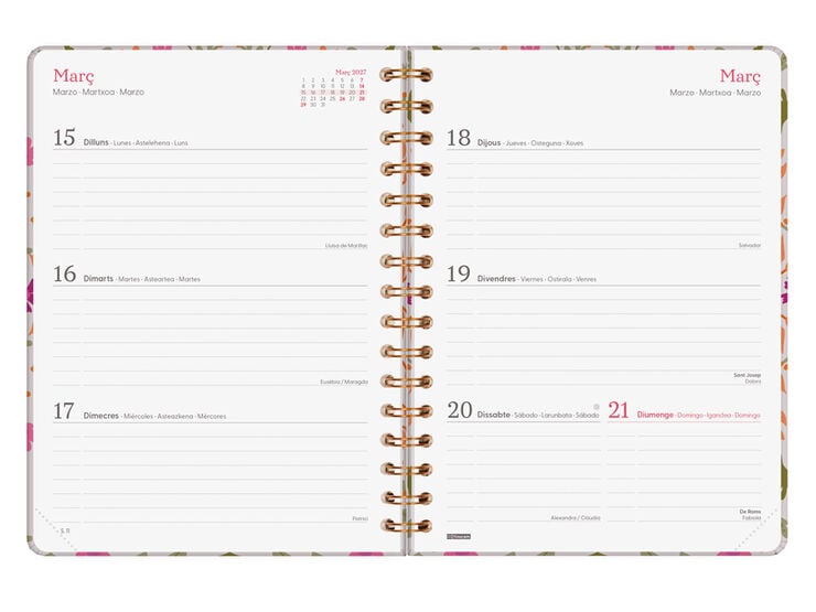 Agenda Finocam You Semana Vista Horizontal 2027 Catal&aacute;n Hojas