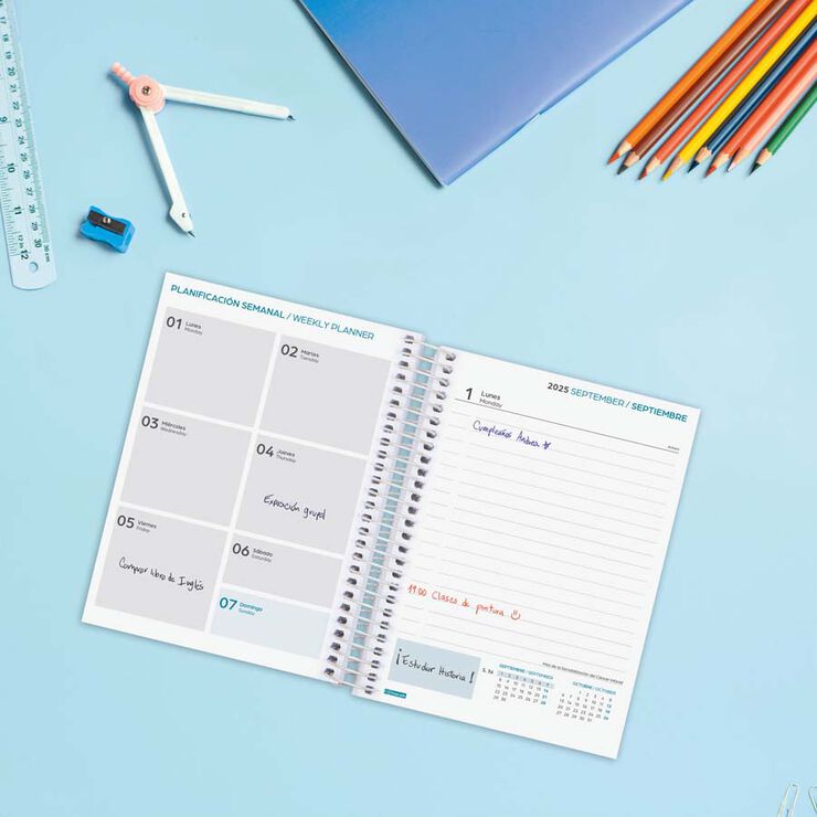 Agenda Finocam escolar Cool 1/8 dia/pàg cas 2025-26 negre