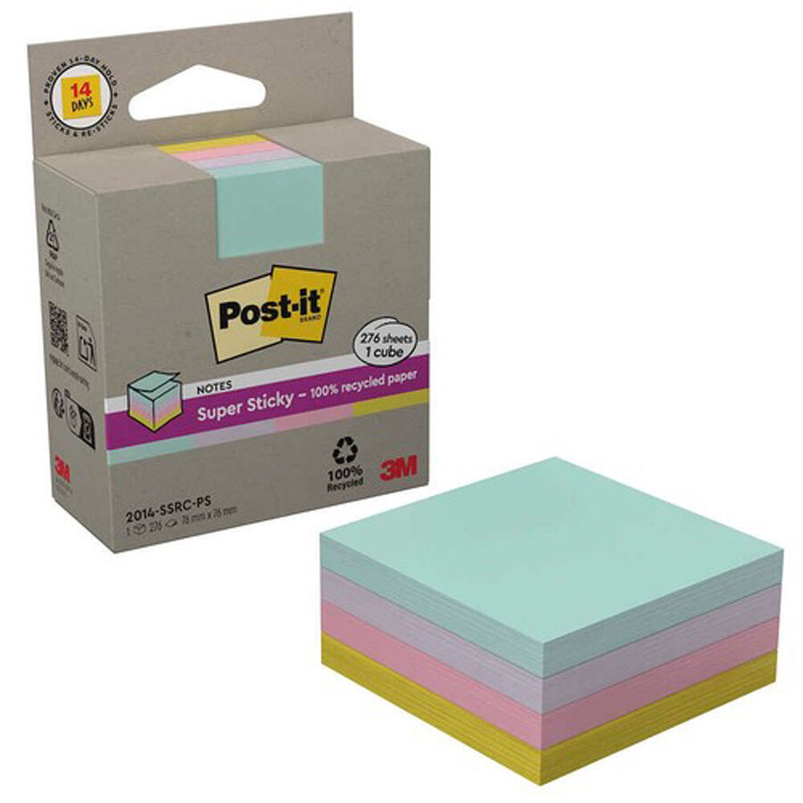Bloc de Notas Adhesivas Post-it&reg; Reciclado 76 &times; 76 mm 4 Colores