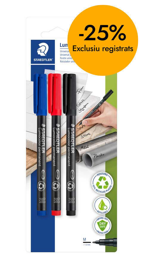 Rotuladores permanentes Staedtler Lumocolor punta M 3 colores