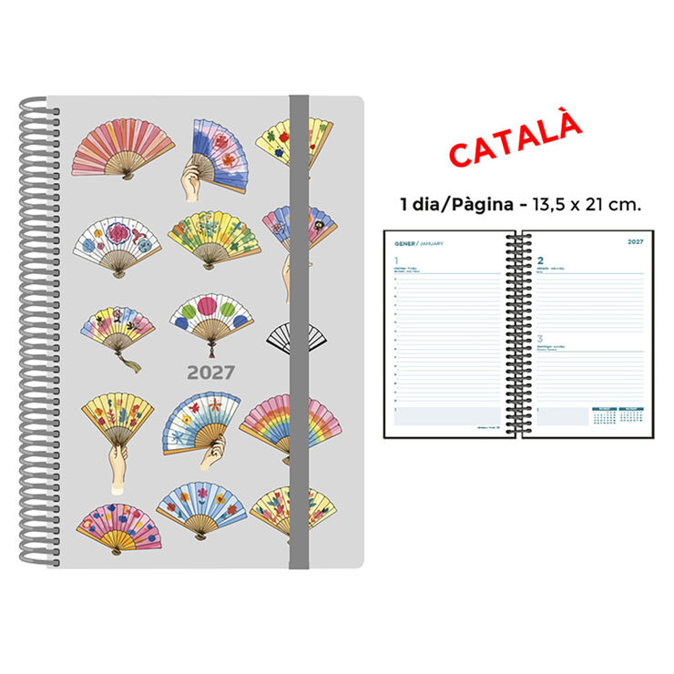 Agenda Espiral Finocam 13,5x21 cm Catal&aacute;n D&iacute;a P&aacute;gina 2027 Abanicos