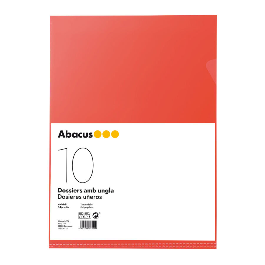 Dosier con u&ntilde;ero Abacus PP Folio rojo 10u